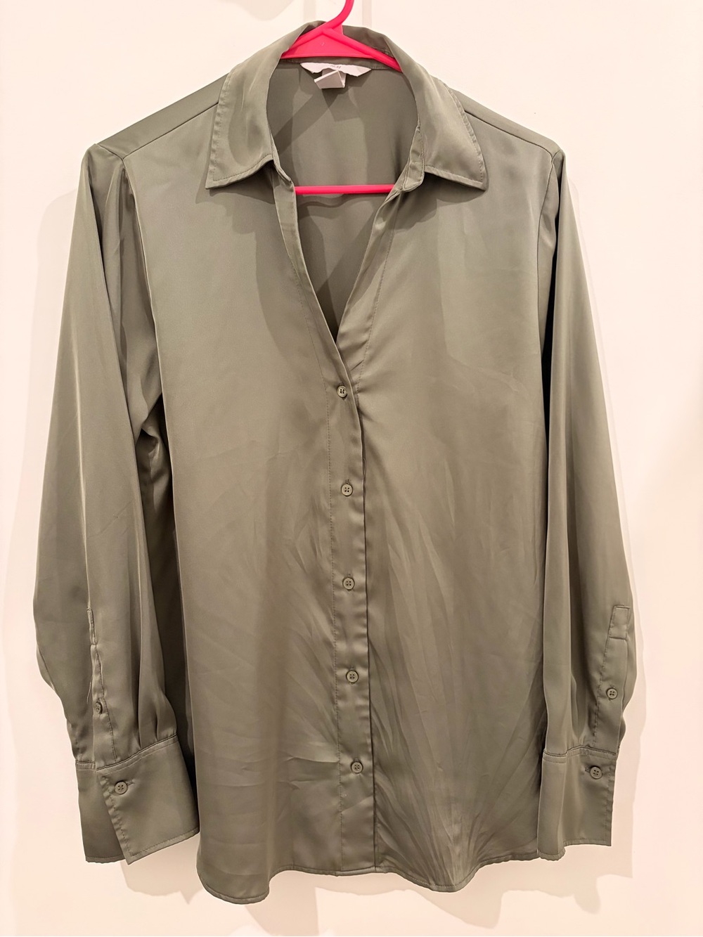 H&M Olive Green Satin Button-Down Shirt